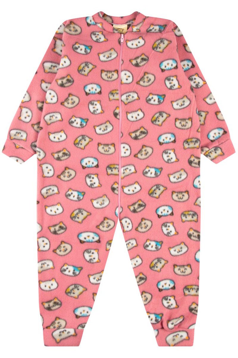 Macacão Infantil Soft Carinha Gatinhos Rosa